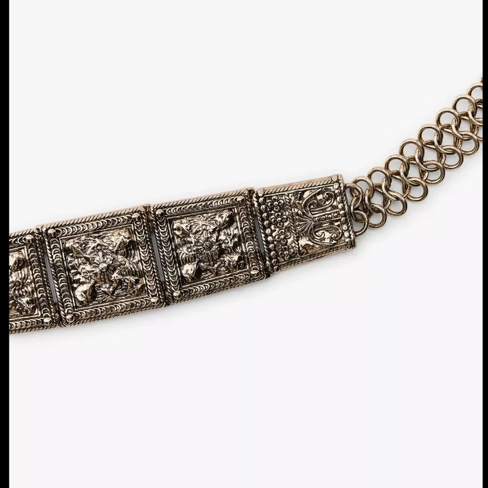 Zara engraved metal piece link belt